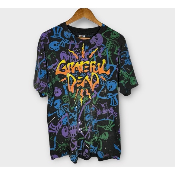 Vintage 1992 Grateful Dead AOP All Over Print Dead Space Skeletons T-Shirt Large - Picture 1 of 9